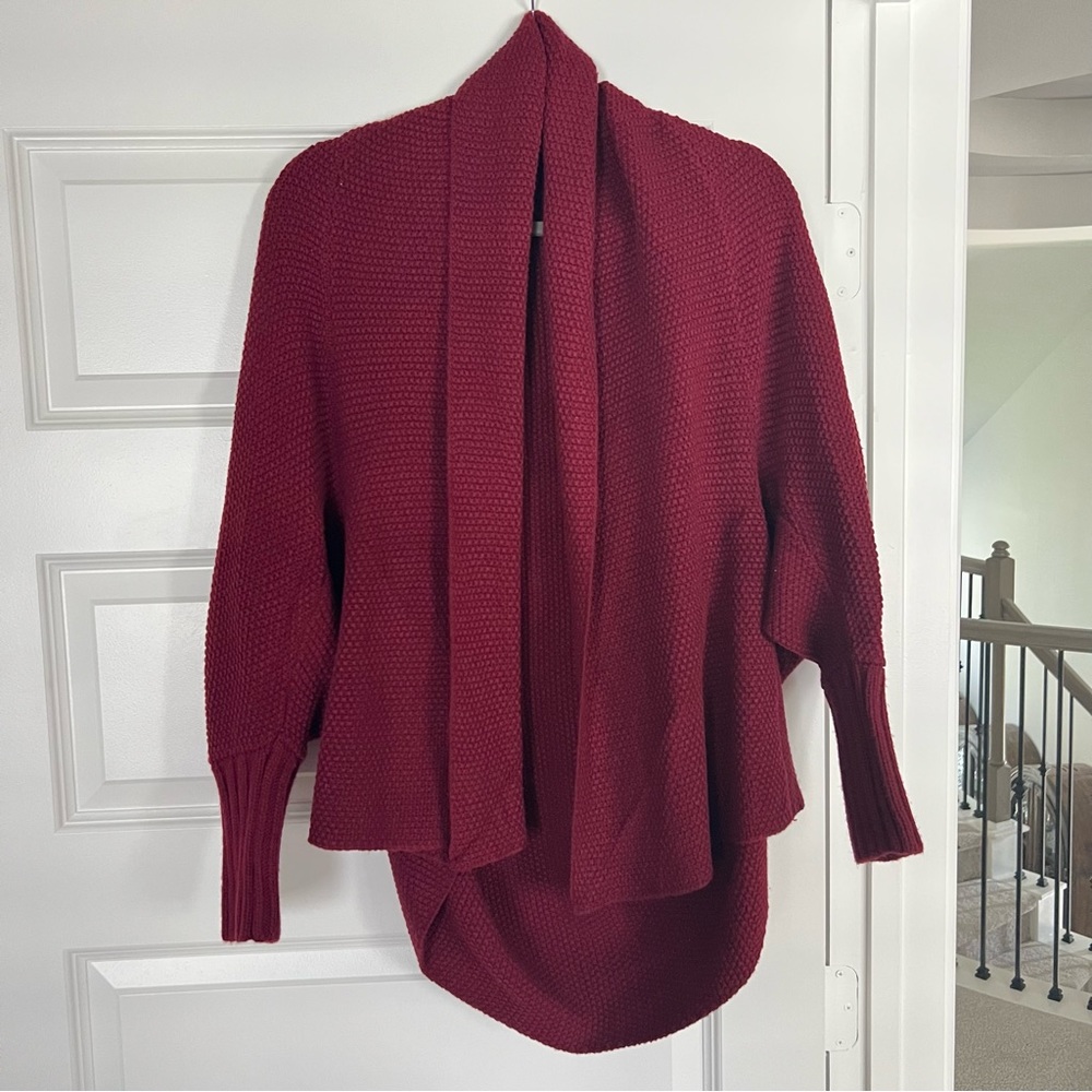 BCBG Maxazria Maroon Oversized Knit Cowl Neck Long Sleeve Cardigan